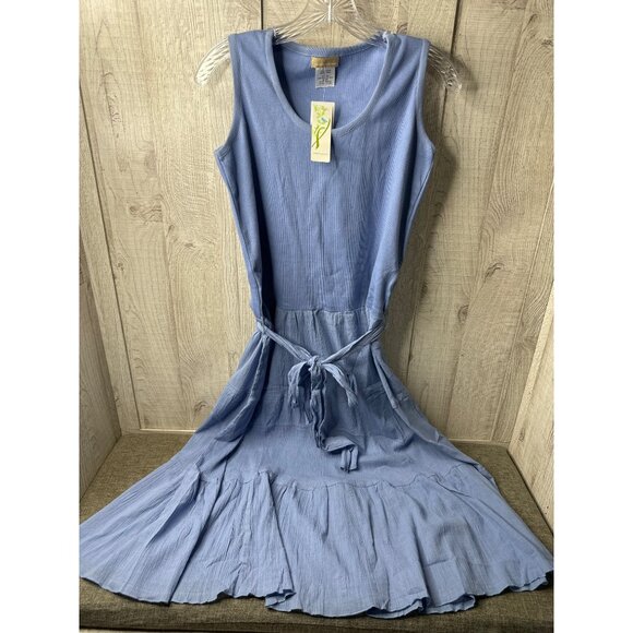Collection Eighteen Sleeveless Light Blue Maxi Dress Tie Waist & Ruffled Hem - Picture 1 of 6